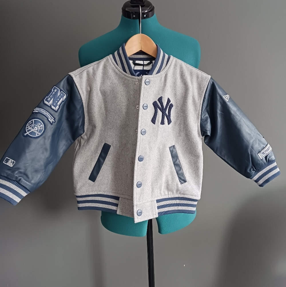 NWOT NYON YANKEES boys Lambskin Leather/ Wool Bomber Jacket Size XS - Picture 1 of 10